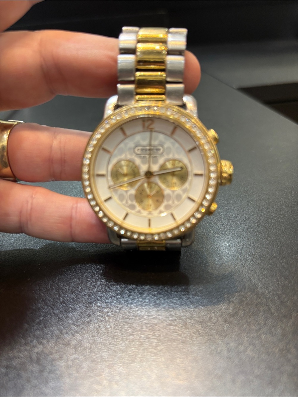 Coach Two-Tone Gold and Silver Crystal Bezel Women's Watch - Picture 2 of 5